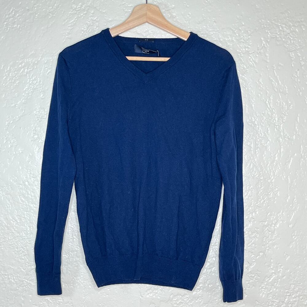J.Crew Merino Wool V-Neck Sweater Classic Slim Fit Men Blue Long Sleeve Small - Picture 1 of 6